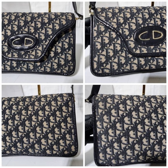 Authentic CHRISTIAN DIOR Vintage Trotter Jacquard Shoulder Bag Black/Beige - Picture 9 of 16